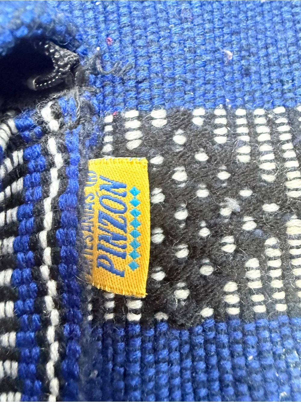 Blue Striped Woven Backpack Tote with Front Pocket